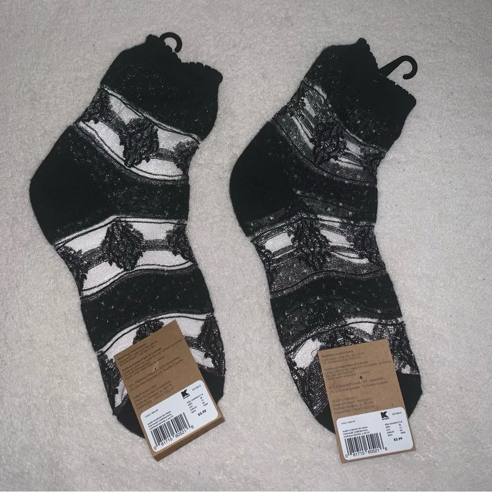 Women’s Ladies Sz 9-11 Vintage Route 66 Black Silver / Shimmer Ankle Socks 2 PR